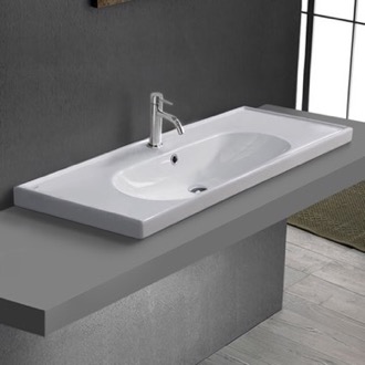 Bathroom Sink Drop In Bathroom Sink, White Ceramic, With Counter Space CeraStyle 043500-U/D